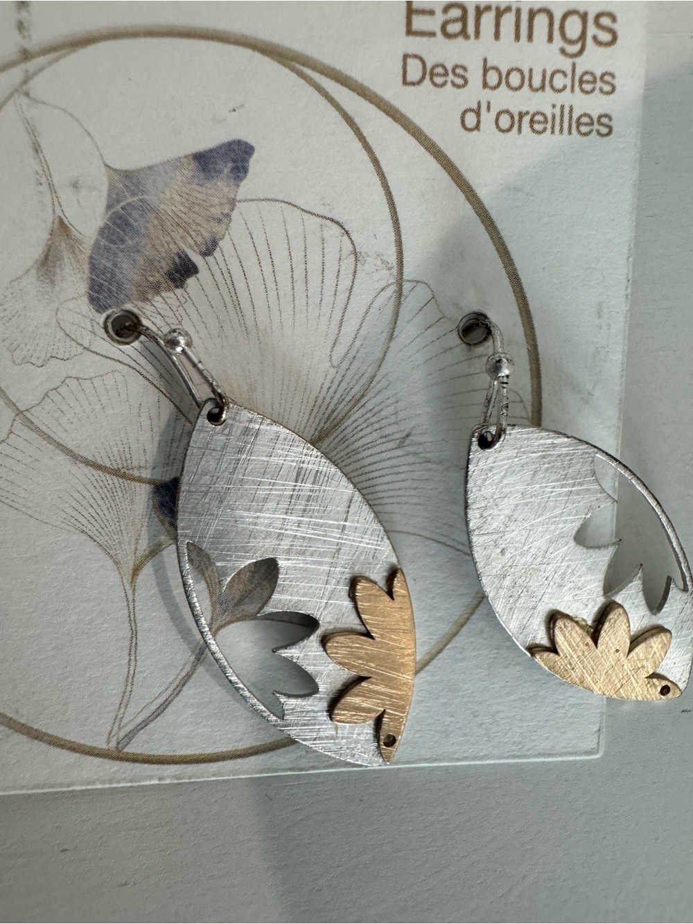 Silver & Gold Floral Cutout Leaf Drop Earrings - Women Jewelry